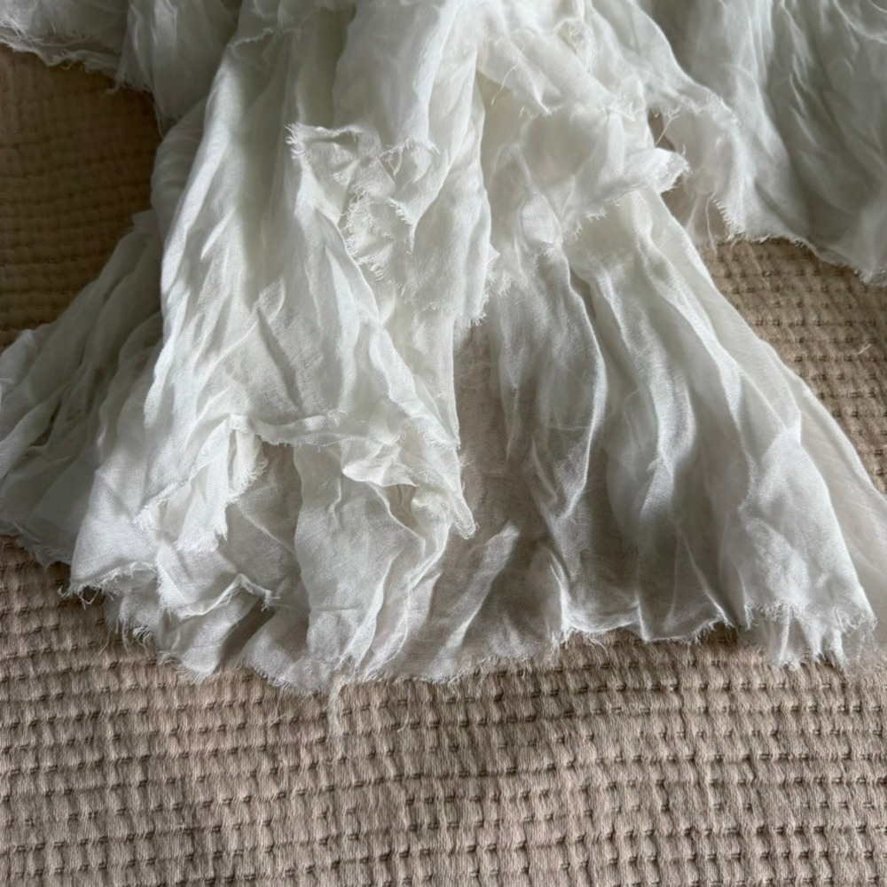 Free People White Handkerchief Raw Hem Sheer One Clover Skirt Sz S/M Boho - Picture 15 of 16